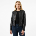 Collarless Lamb Leather Jacket