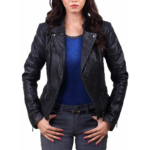 Crocodile Style Quilted Leather Jacket For Women