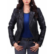 Crocodile Style Quilted Leather Jacket For Women