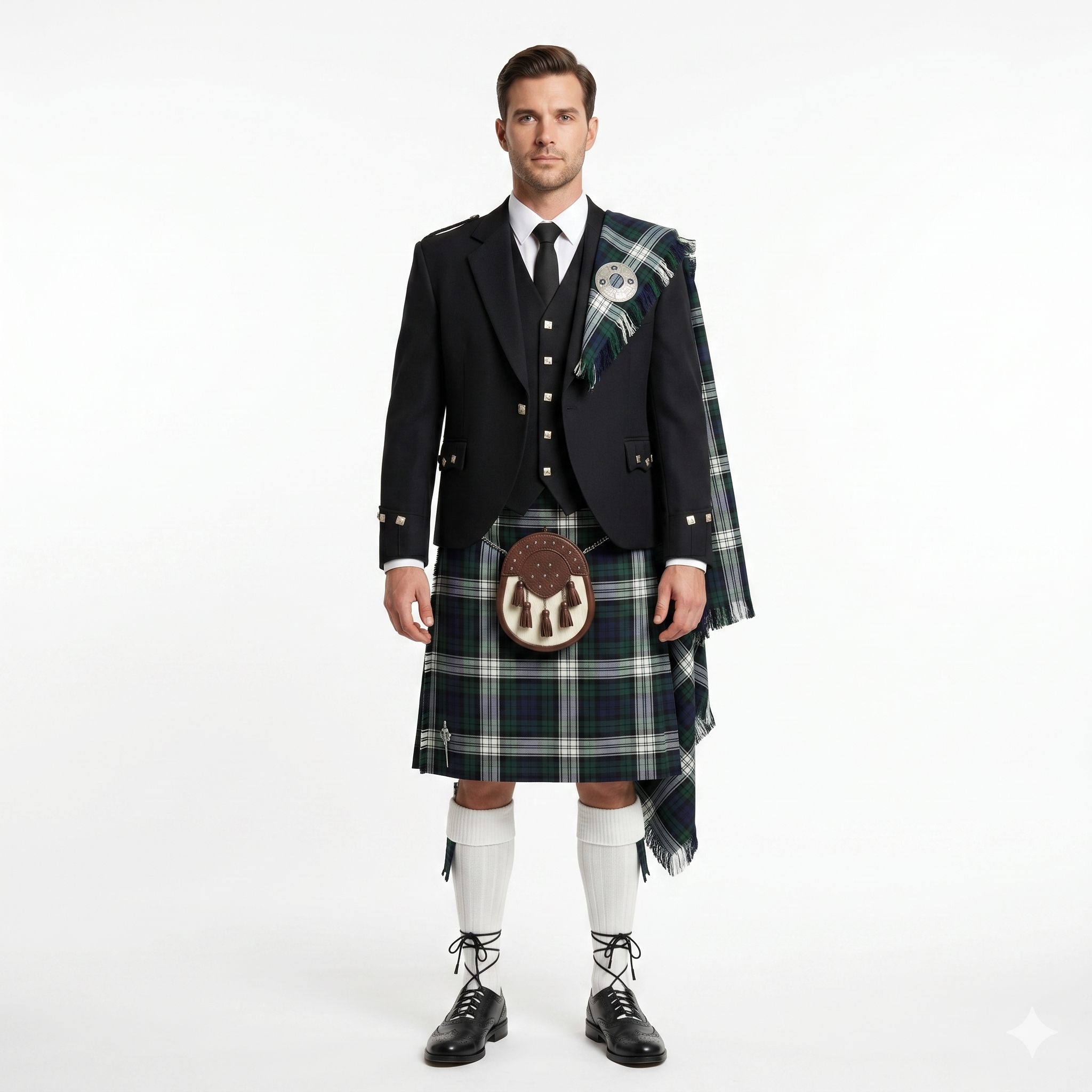 Custom Made Black Argyle Kilt Outfit With Black Watch Dress Tartan Custom Made Black Argyle Kilt Outfit With Black Watch Dress Tartan - Image 1