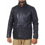 Dark Blue Real Black Leather Jacket For Men with 4 Flap Pockets