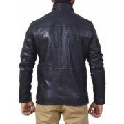 Dark Blue Real Black Leather Jacket For Men with 4 Flap Pockets - Image 2