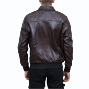Dark Brown Bomber Leather Jacket - Image 2