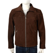 Dark Brown Suede Leather Jacket For Men