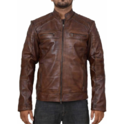 Dark Brown Waxed Leather Jacket For Men