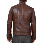 Dark Brown Waxed Leather Jacket For Men - Image 2