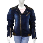 Denim Blast Blue Jacket With Zippers For Women