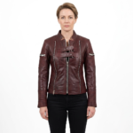 Distressed Maroon Red Sheep Skin Rib Quilted Genuine Leather Jacket