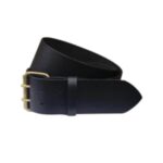 Double Prong Black Plain Leather Kilt Belt
