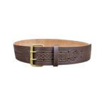 Double Prong Celtic Knot Embossed Brown Leather Kilt Belt
