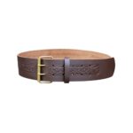 Double Prong Celtic Twist Embossed Brown Leather Kilt Belt