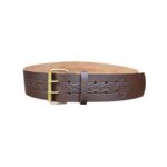 Double Prong Swirl Embossed Brown Leather Kilt Belt