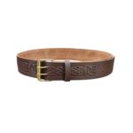 Double Prong Thistle Embossed Brown Leather Kilt Belt
