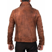 Double Zipper Brown Leather Jacket For Men - Image 2