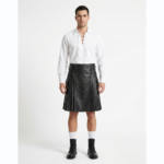 Fashion Black Leather Kilt with Silver Chains