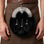 Faux Fur Dress Sporran with Celtic and Thistle design cantle in Black
