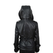 Flap And Buckle Shearling Leather Coat With Hoodie For Women - Image 2