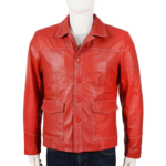 Flap Pockets Men Red Leather Jacket