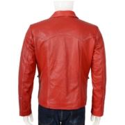 Flap Pockets Men Red Leather Jacket - Image 2