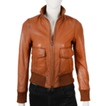 Flap Pockets Rust Color Real Leather Jacket