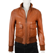 Flap Pockets Rust Color Real Leather Jacket