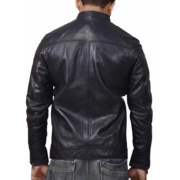 Four Flap Pockets Real Black Wax Leather Jacket For Men - Image 2