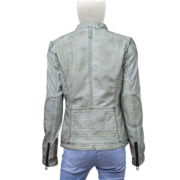 Four Zipper Gray Leather Jacket For Women - Image 2