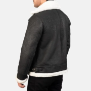 Francis B-3 Distressed Black Leather Bomber Jacket - Image 2