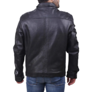Front Flap Pockets Black Leather Jacket for Men - Image 2