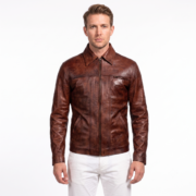 Abstract Maroon Leather Jacket