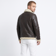 Black Soft B3 Leather Jacket With Golden Shearling - Image 2