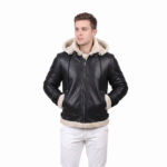 Black Soft And Real Leather Jacket With B3 White Shearling For Men