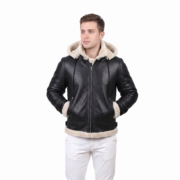 Black Soft And Real Leather Jacket With B3 White Shearling For Men