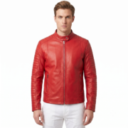 Andria Womens Real Leather Red Quilted Biker Jacket