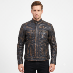 Mens Retro Real Leather Black Brown Washed Jacket