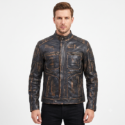 Mens Retro Real Leather Black Brown Washed Jacket