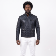 1 Zipper & 3 Flap Pockets Black Leather Jacket For Men
