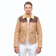 Mens Western Beige And Brown Leather Jacket