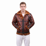 Black And Brown B3 Leather Jacket with Rust Shearling