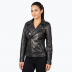 Real Black Leather Long Sleeves Jacket For Women