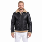 Black B3 Bomber Shearling Jacket With Hoodie for Men