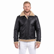 Black B3 Bomber Shearling Jacket With Hoodie for Men