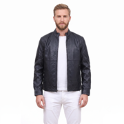 Black Basic Genuine Leather Jacket