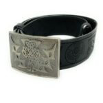Gents Leather Scottish Traditional Thistle Kilt Belt and Buckle