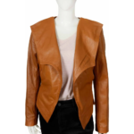 Golden Brown Leather Lapel Blazer Coat Style Jacket For Women