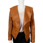 Golden Brown Leather Lapel Blazer Coat Style Jacket For Women