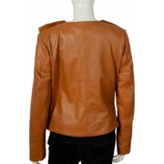 Golden Brown Leather Lapel Blazer Coat Style Jacket For Women - Image 2