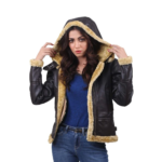 Golden Shearling Black Real B3 Bomber Leather Jacket For Women