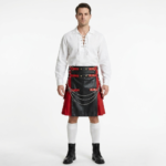 Gothic Punk Cowhide Black and Red Leather Kilt