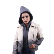 Gray And White Gradient Jacket With Hoodie - Image 2